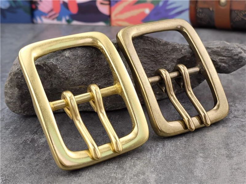 Belt Buckle 40mm Retro Brass Double Tongue Pin Belt Buckle For Men Belt DIY Accessories Leather Craft Man Belt Buckle BK0012