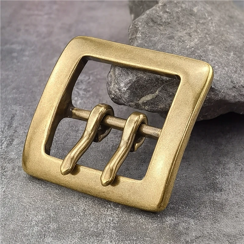 Belt Buckle 40mm Retro Brass Double Tongue Pin Belt Buckle For Men Belt DIY Accessories Leather Craft Man Belt Buckle BK0012