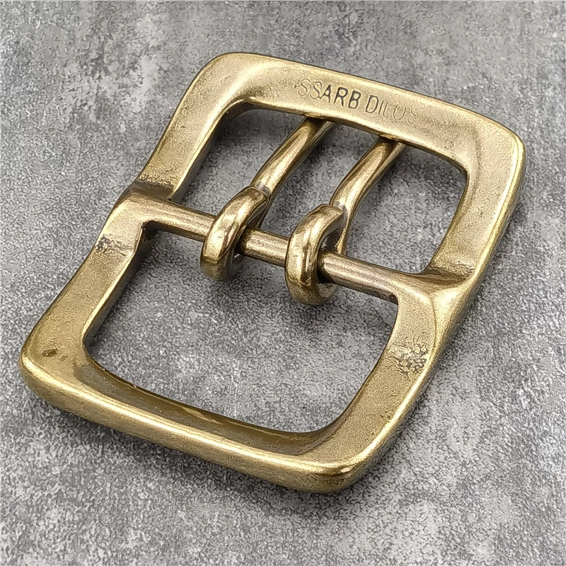 Belt Buckle 40mm Retro Brass Double Tongue Pin Belt Buckle For Men Belt DIY Accessories Leather Craft Man Belt Buckle BK0012