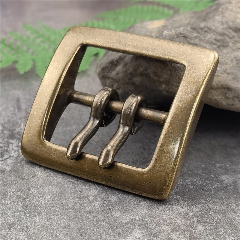 Belt Buckle 40mm Retro Brass Double Tongue Pin Belt Buckle For Men Belt DIY Accessories Leather Craft Man Belt Buckle BK0012