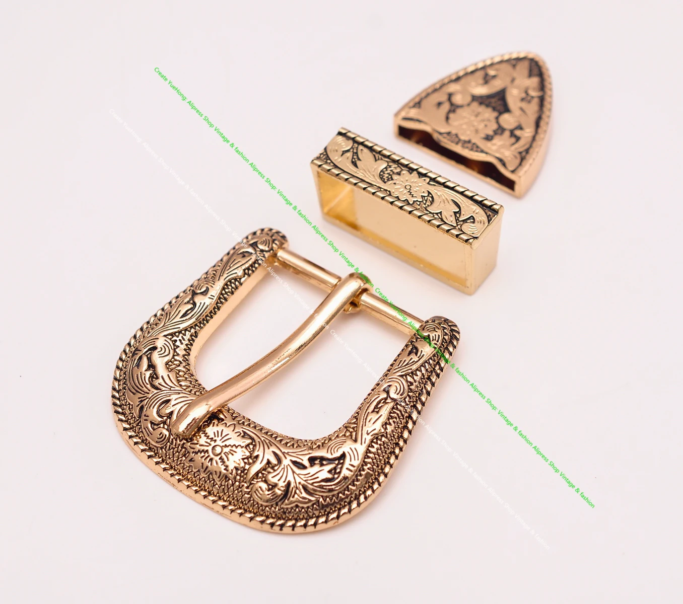 ROCK WESTERN COWBOY GOLD FLORAL ENGRAVED BELT BUCKLE SET FITS 30MM LEATHER STRAP