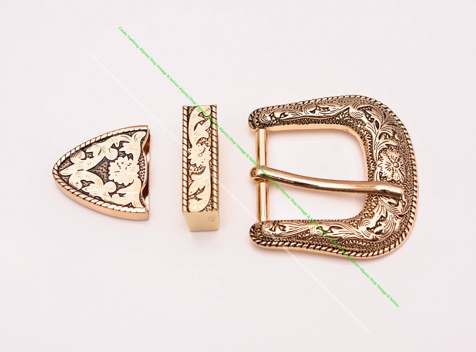 ROCK WESTERN COWBOY GOLD FLORAL ENGRAVED BELT BUCKLE SET FITS 30MM LEATHER STRAP