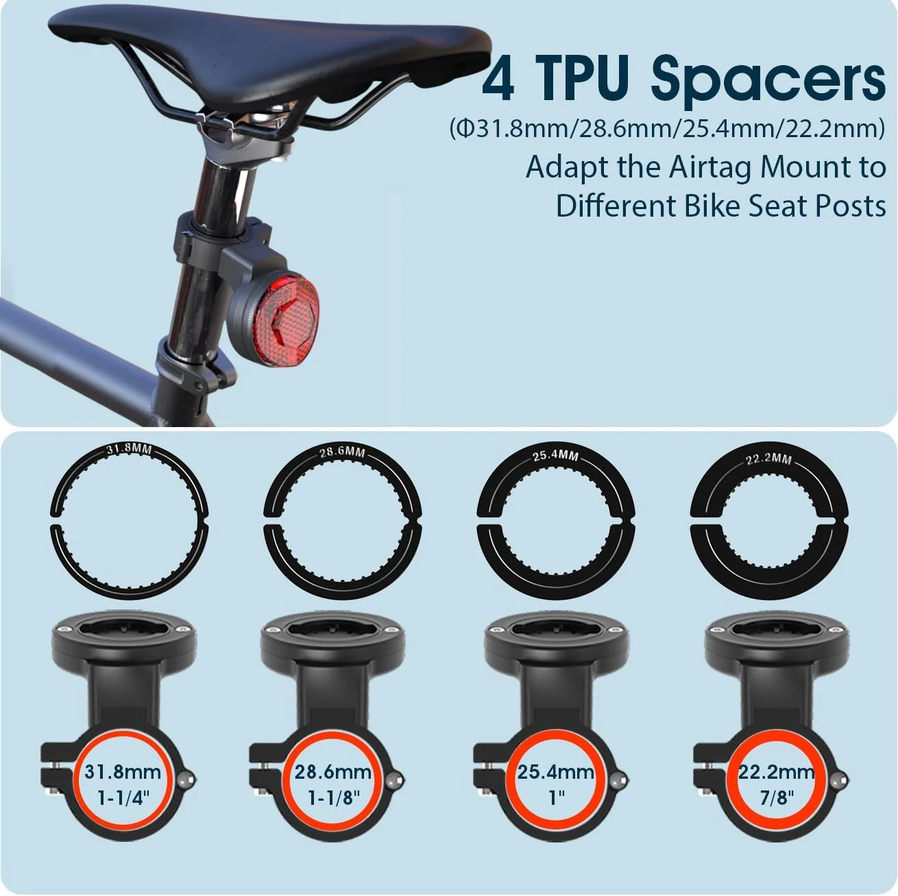 For Airtag Bike Mount Hidden Tail Light Anti-Theft Airtag GPS Tracker Bike Reflector Holder for Mountain Bikes Electric Bicycle