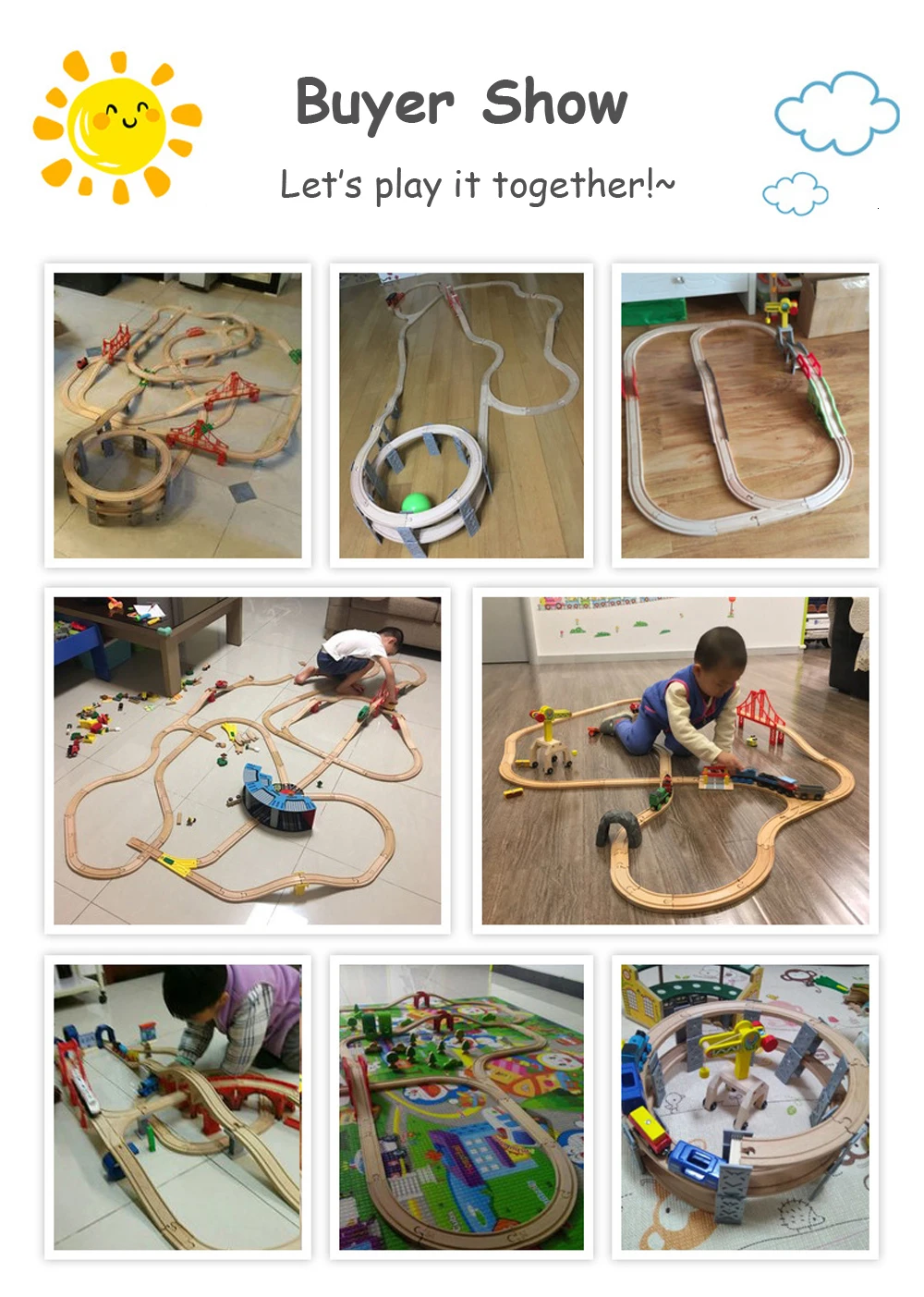 26pcs Wooden Train Tracks Accessories Wood Spiral Tracks with Plastic Bridge Piers Wood Track Toys for Children Gifts