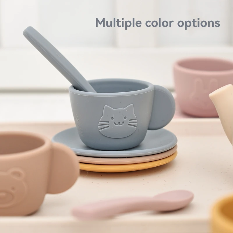 Kids Montessori Afternoon Tea Set Baby Teething Toy BPA Free Silicone Teapot and Teacups Role-Playing Kitchen Toy Baby Toy Gift