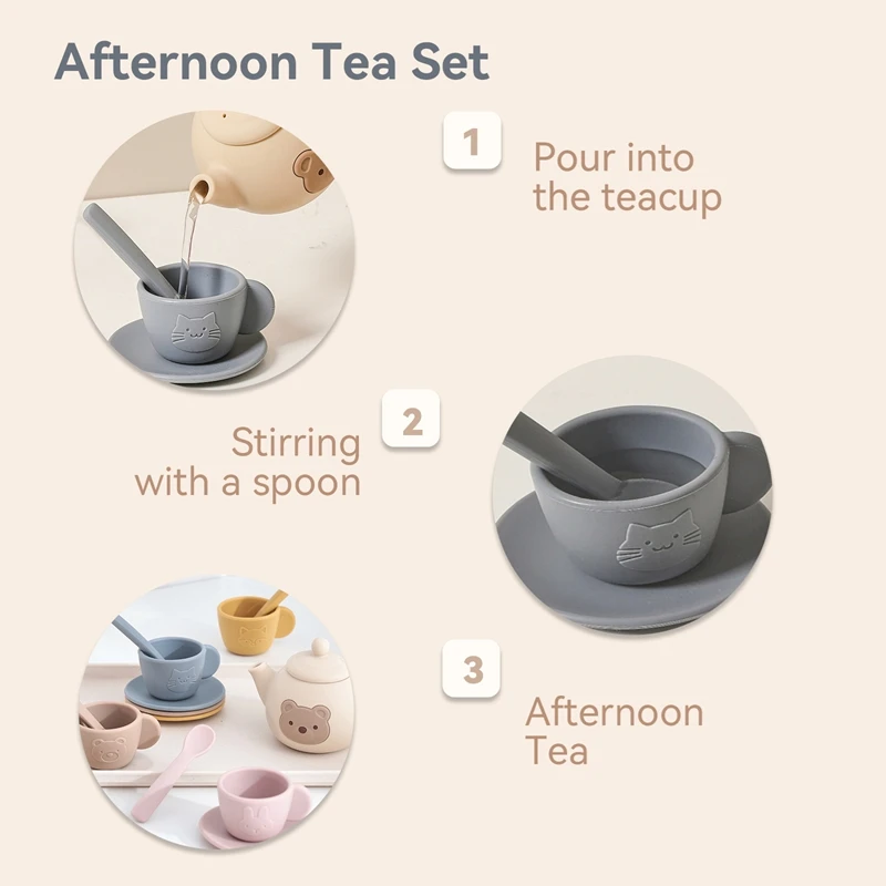 Kids Montessori Afternoon Tea Set Baby Teething Toy BPA Free Silicone Teapot and Teacups Role-Playing Kitchen Toy Baby Toy Gift