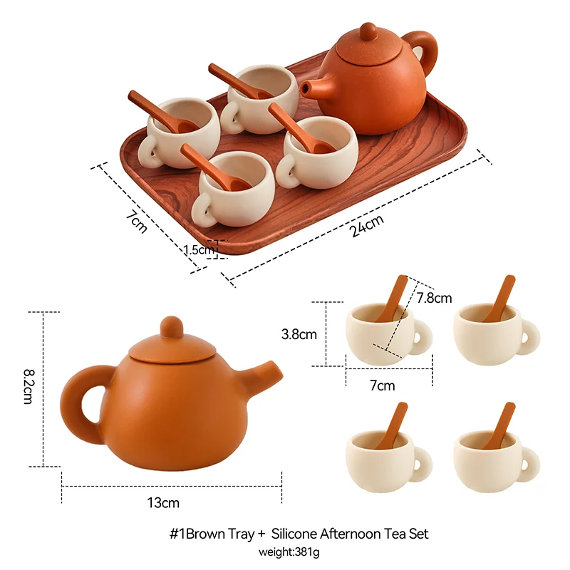 Kids Montessori Afternoon Tea Set Baby Teething Toy BPA Free Silicone Teapot and Teacups Role-Playing Kitchen Toy Baby Toy Gift
