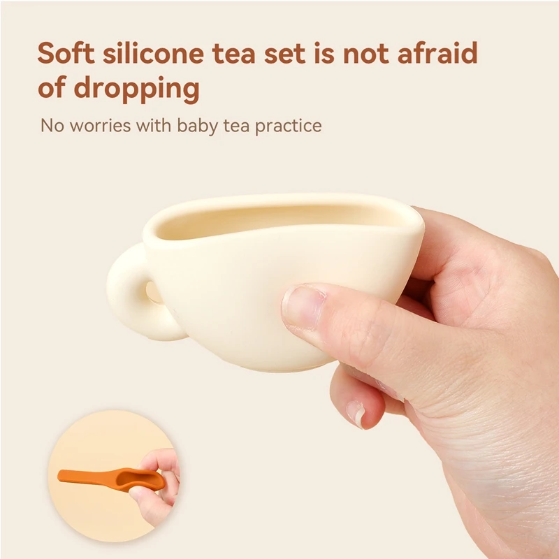 Kids Montessori Afternoon Tea Set Baby Teething Toy BPA Free Silicone Teapot and Teacups Role-Playing Kitchen Toy Baby Toy Gift