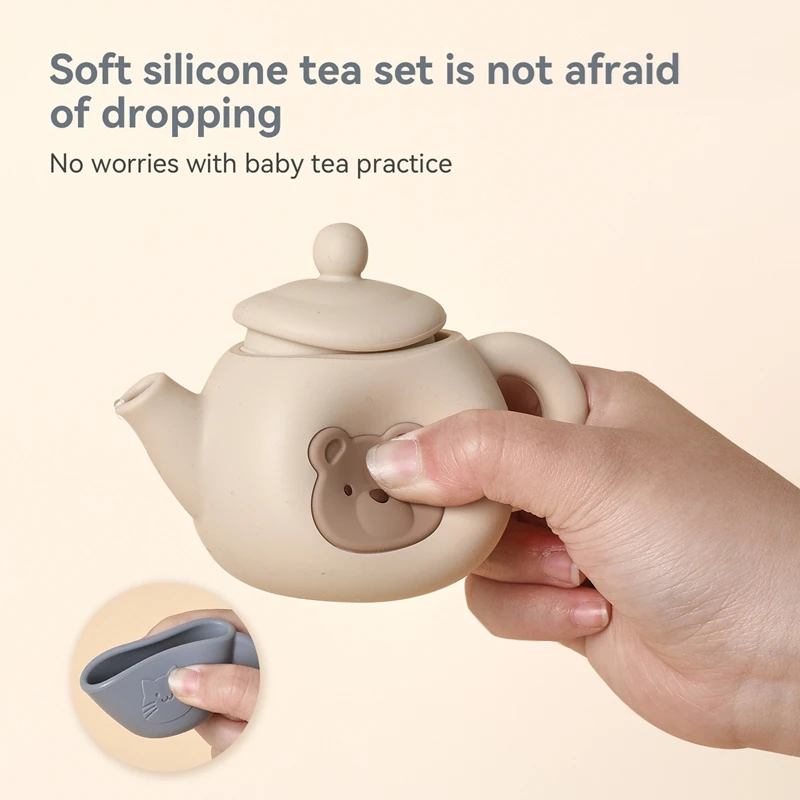 Kids Montessori Afternoon Tea Set Baby Teething Toy BPA Free Silicone Teapot and Teacups Role-Playing Kitchen Toy Baby Toy Gift