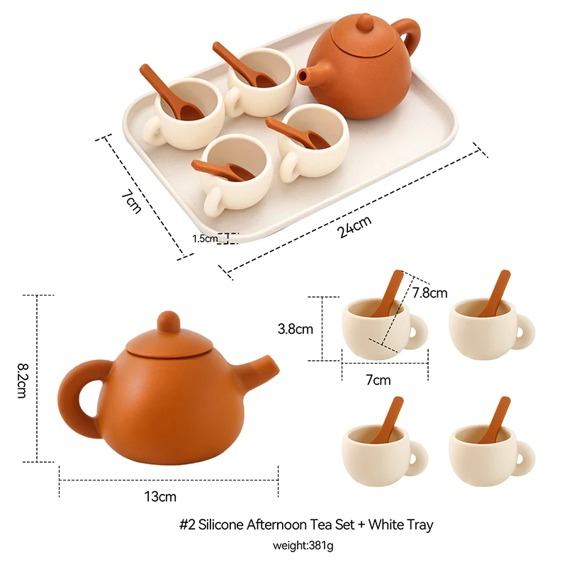 Kids Montessori Afternoon Tea Set Baby Teething Toy BPA Free Silicone Teapot and Teacups Role-Playing Kitchen Toy Baby Toy Gift