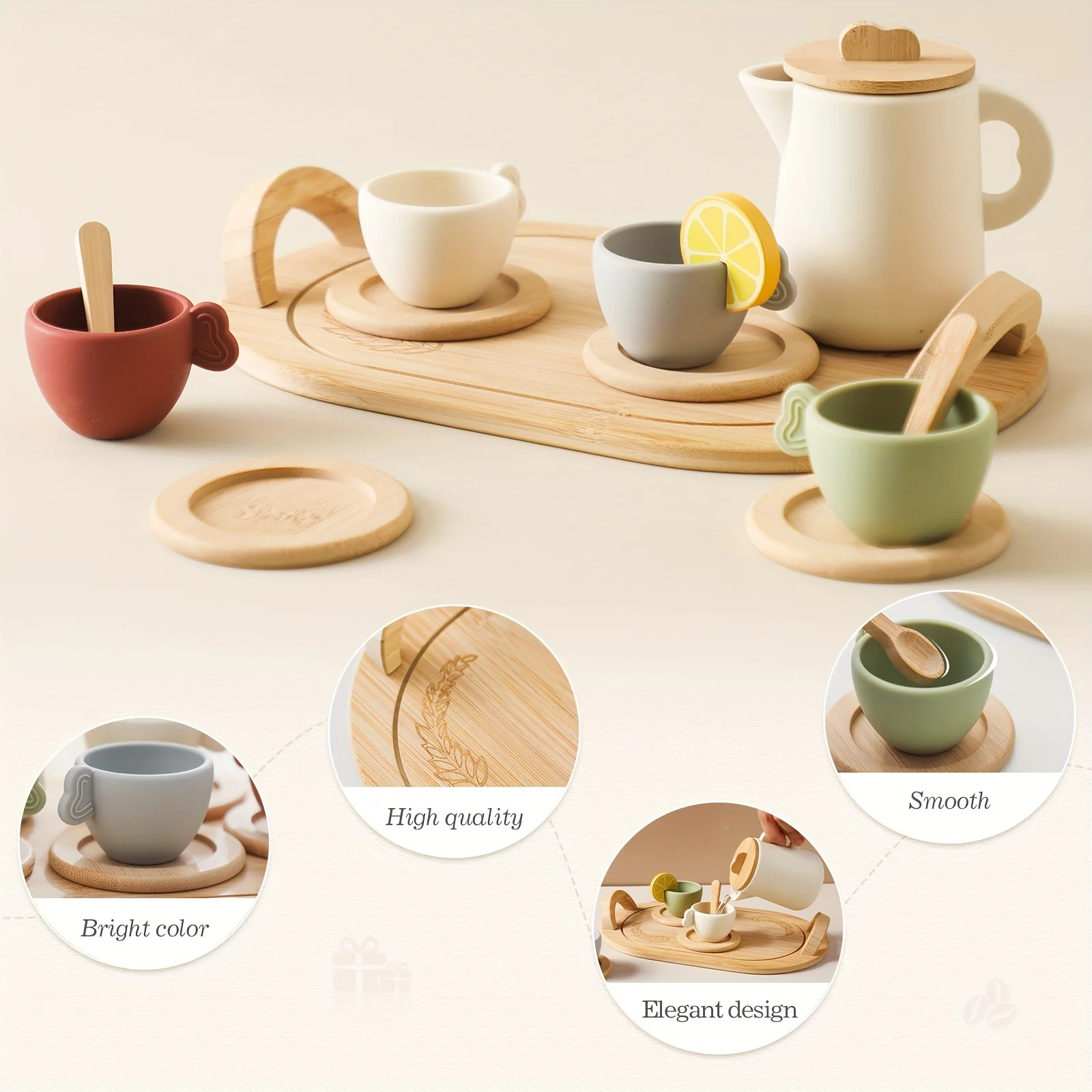 Kids Montessori Afternoon Tea Set Baby Teething Toy BPA Free Silicone Teapot and Teacups Role-Playing Kitchen Toy Baby Toy Gift