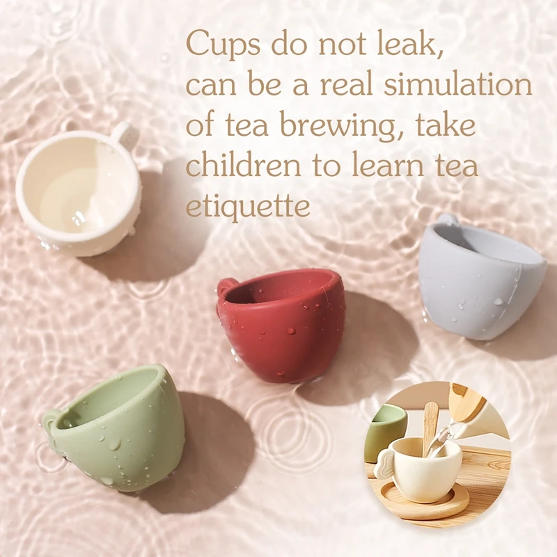 Kids Montessori Afternoon Tea Set Baby Teething Toy BPA Free Silicone Teapot and Teacups Role-Playing Kitchen Toy Baby Toy Gift