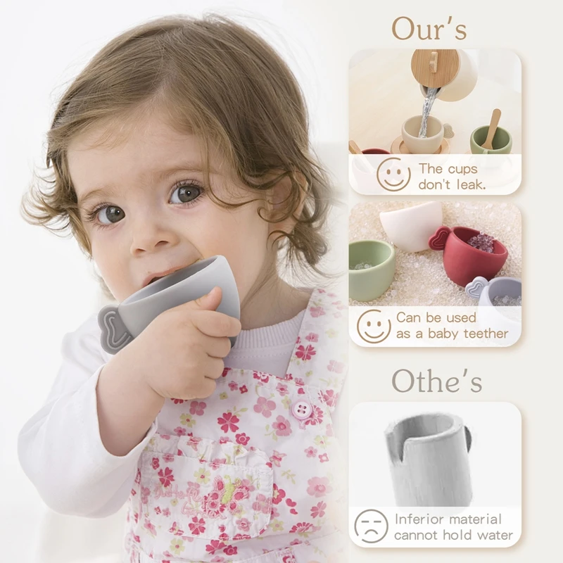 Kids Montessori Afternoon Tea Set Baby Teething Toy BPA Free Silicone Teapot and Teacups Role-Playing Kitchen Toy Baby Toy Gift