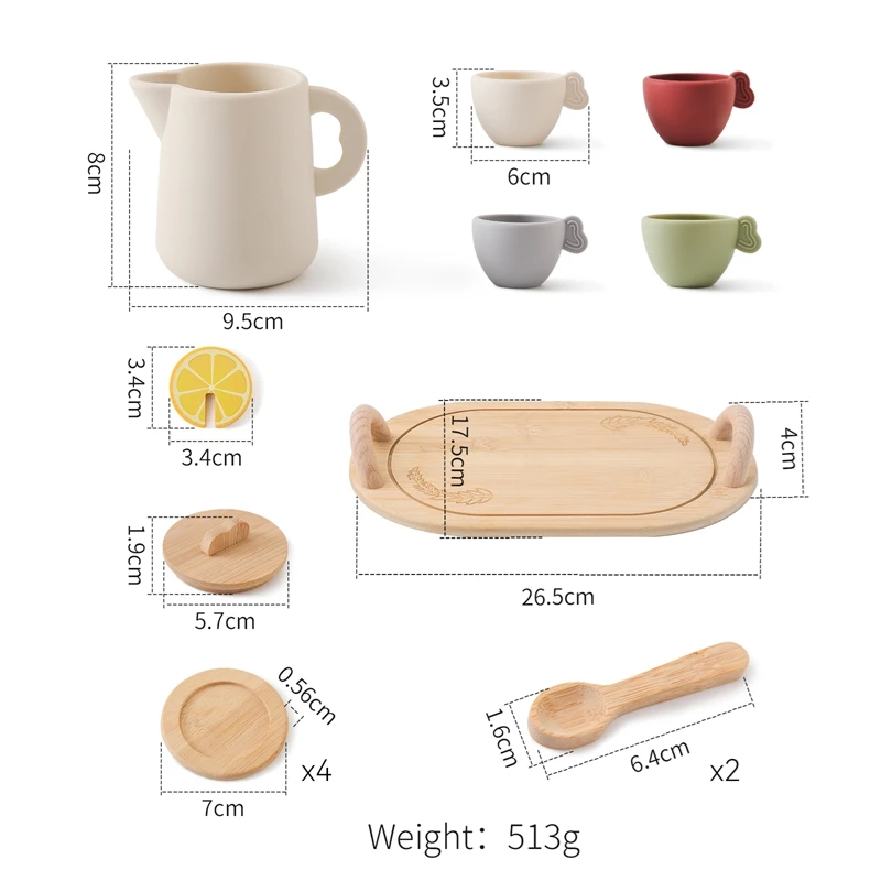 Kids Montessori Afternoon Tea Set Baby Teething Toy BPA Free Silicone Teapot and Teacups Role-Playing Kitchen Toy Baby Toy Gift
