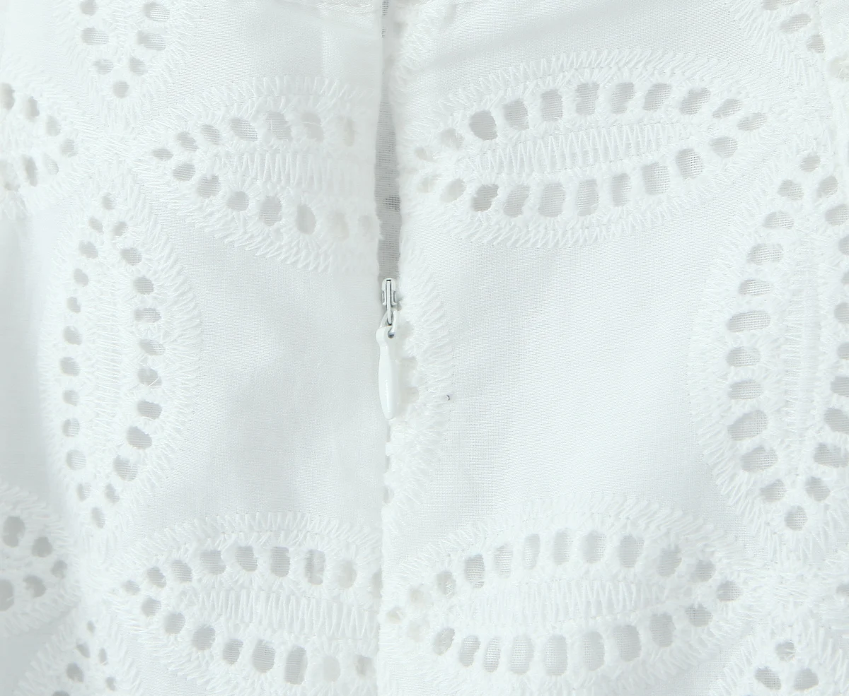 2 Pieces 1 Set 2025 Sexy Women White Embroidery Hole Loose Short Sleeve Shirt Back Zipper High Waist Package Hips Mini Skirts