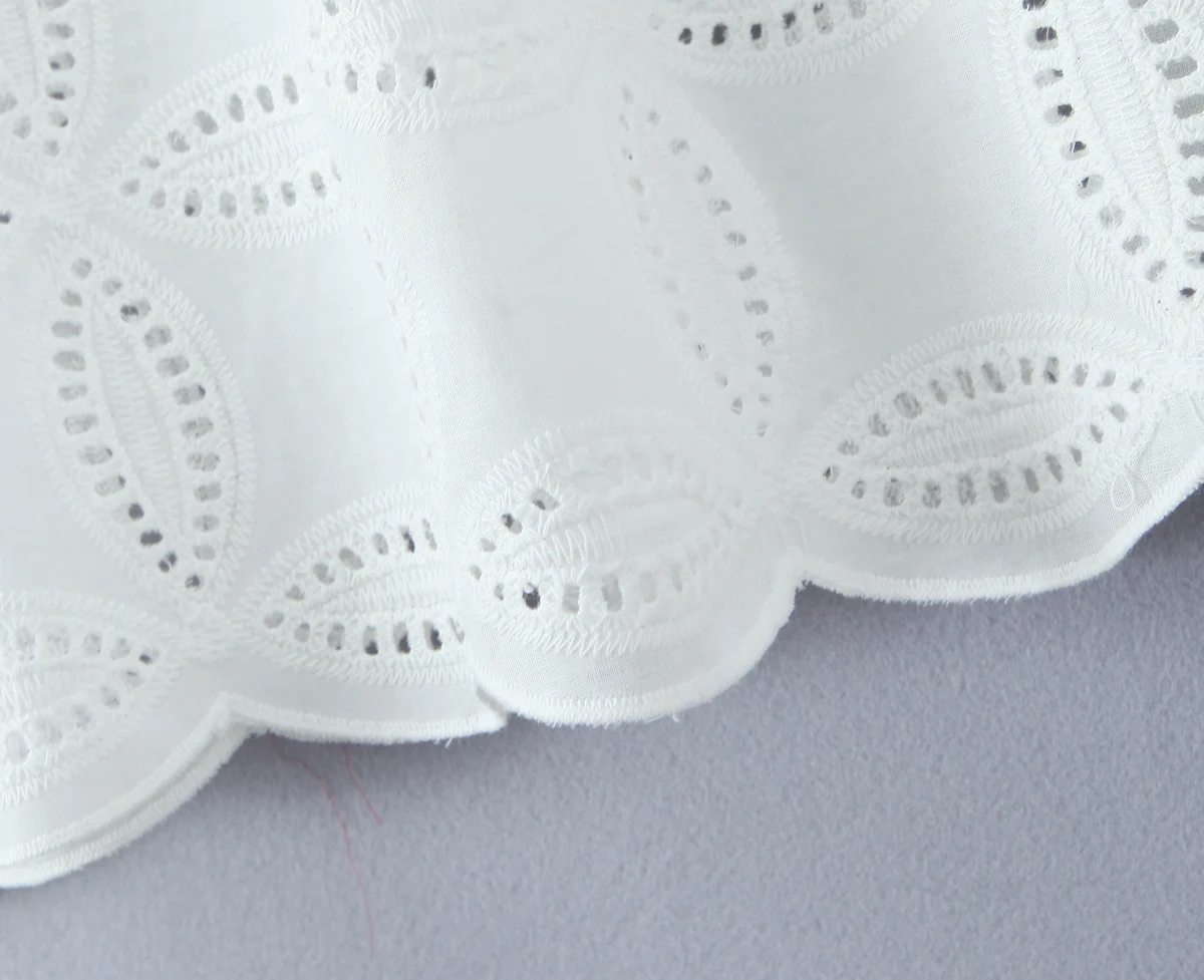 2 Pieces 1 Set 2025 Sexy Women White Embroidery Hole Loose Short Sleeve Shirt Back Zipper High Waist Package Hips Mini Skirts