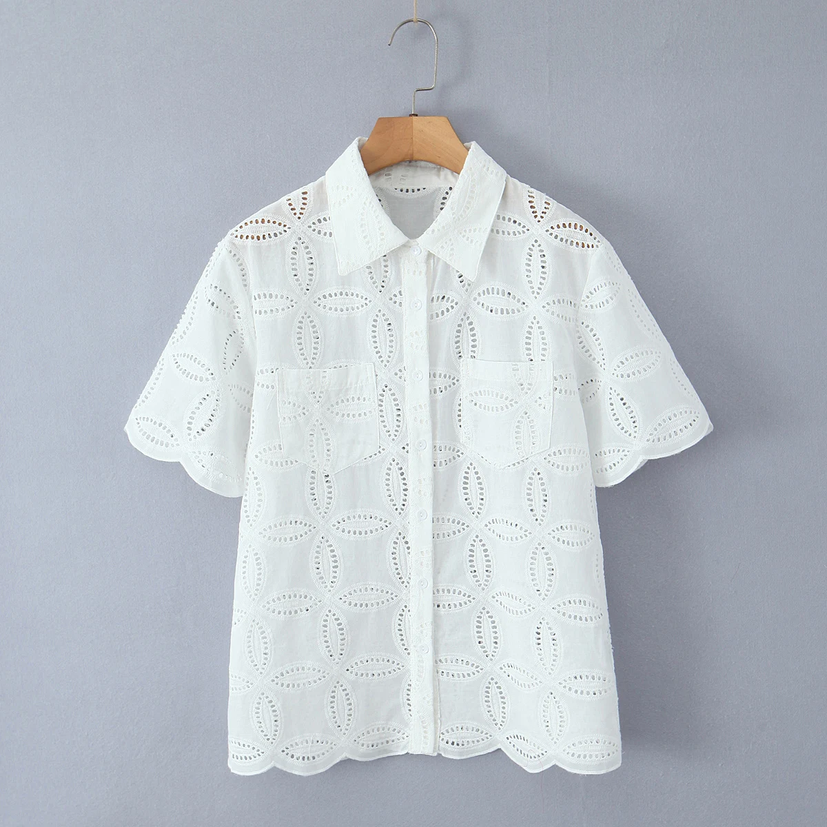 2 Pieces 1 Set 2025 Sexy Women White Embroidery Hole Loose Short Sleeve Shirt Back Zipper High Waist Package Hips Mini Skirts