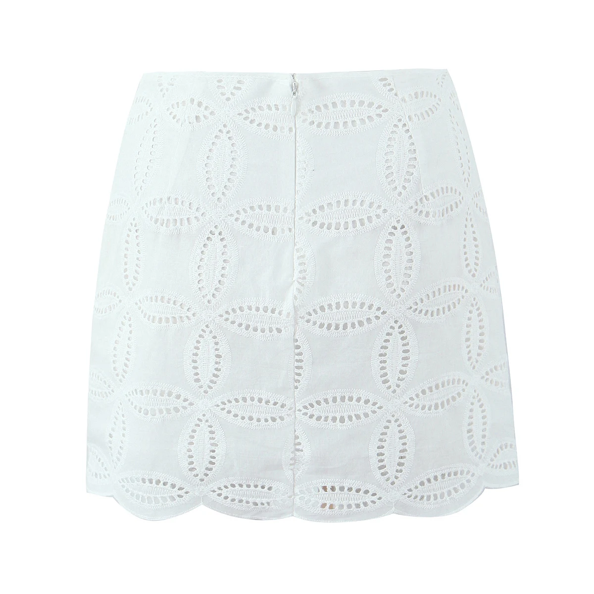 2 Pieces 1 Set 2025 Sexy Women White Embroidery Hole Loose Short Sleeve Shirt Back Zipper High Waist Package Hips Mini Skirts