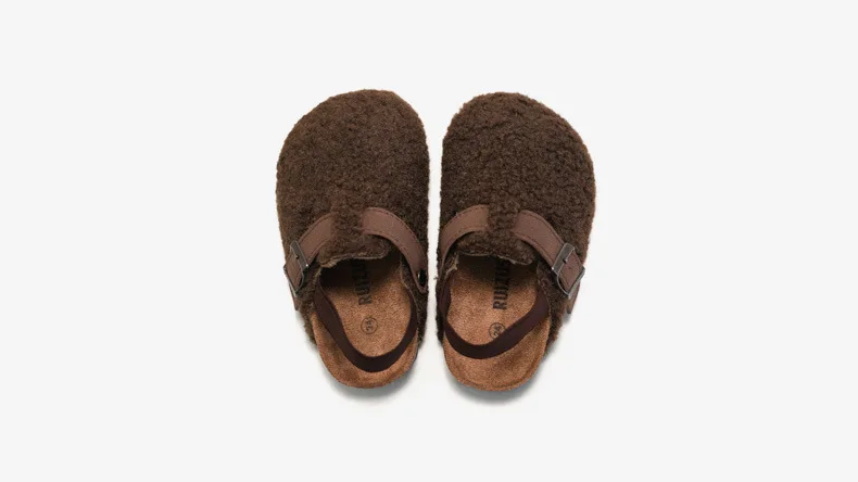 Child Baby Boys Girls Warm Fuzzy Slipper Plush Sandals Cork Faux Fur Flats Toddler Prewalker Slipper Elastic Back Strap