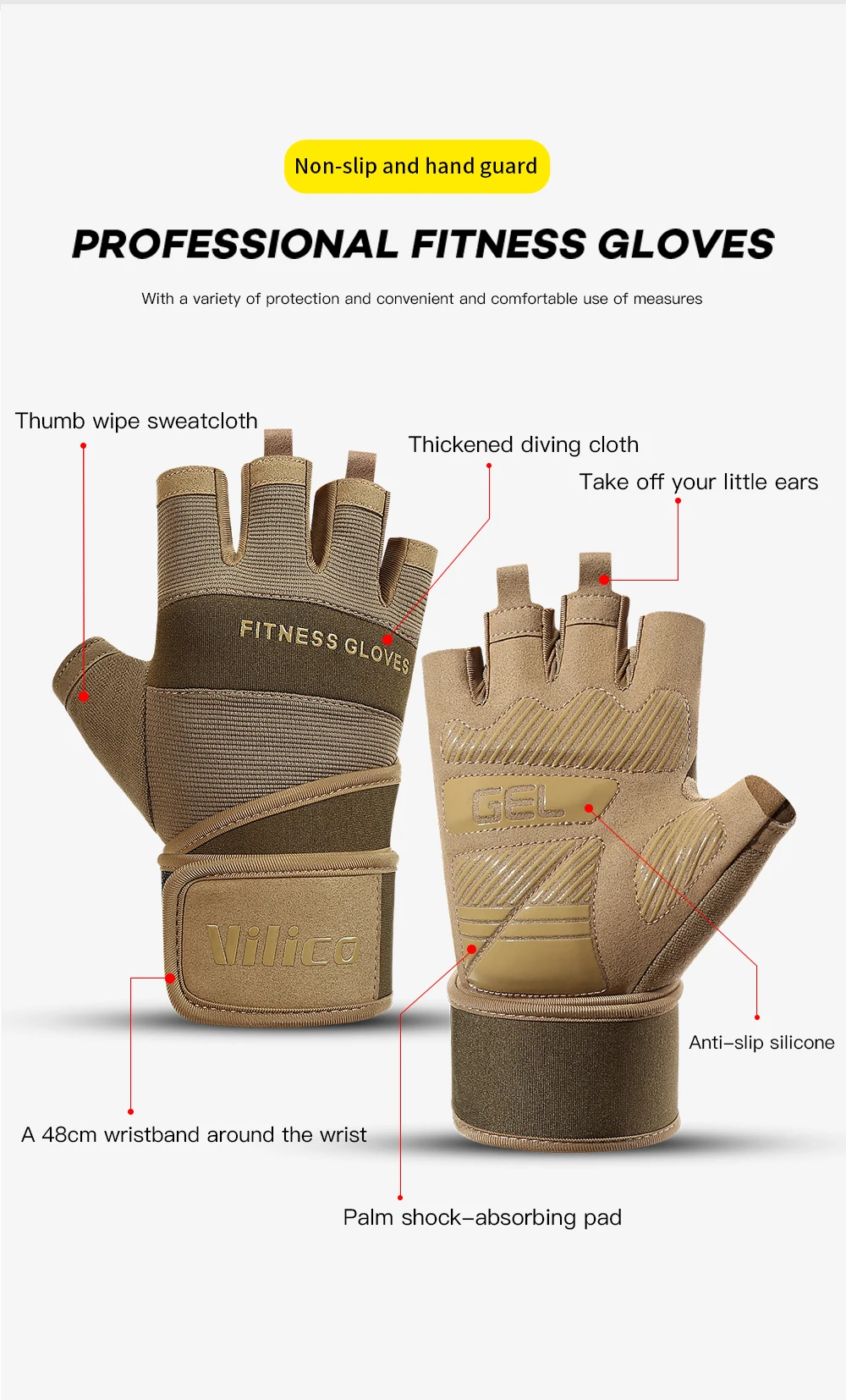 Cycling Gloves Half Finger Gym Weightlifting Dumbbell Training Anti-Slip Fitness Gloves Workout Crossfit Exercise Gloves