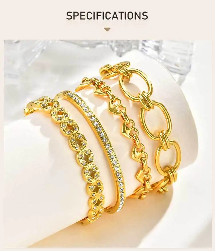 Waterproof Stainless Steel Bracelet, Non Tarnish Cubic Zirconia Cuffs, Stack Layered Chunky Chain Bracelets for Women