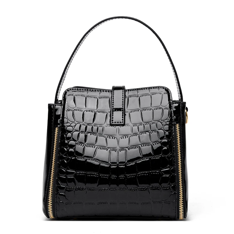 Women Patent Leather Handbag High Quality Interior Slot Pocket Leather Bucket Bag Female Shoulder Bag Luxury Brand Crossbody Bag