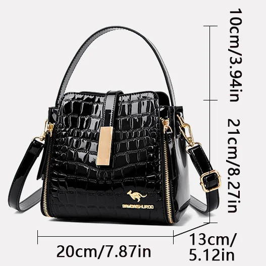 Women Patent Leather Handbag High Quality Interior Slot Pocket Leather Bucket Bag Female Shoulder Bag Luxury Brand Crossbody Bag