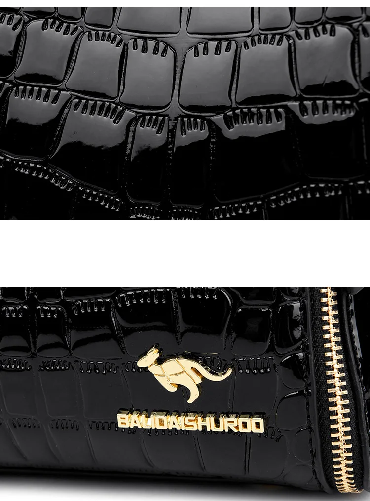 Women Patent Leather Handbag High Quality Interior Slot Pocket Leather Bucket Bag Female Shoulder Bag Luxury Brand Crossbody Bag
