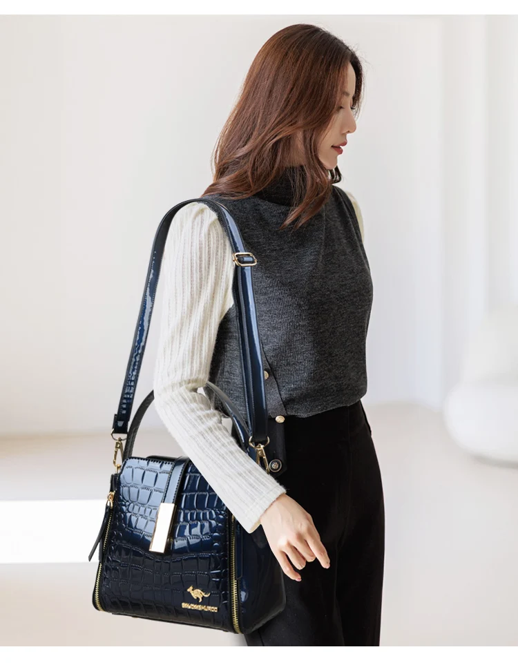 Women Patent Leather Handbag High Quality Interior Slot Pocket Leather Bucket Bag Female Shoulder Bag Luxury Brand Crossbody Bag
