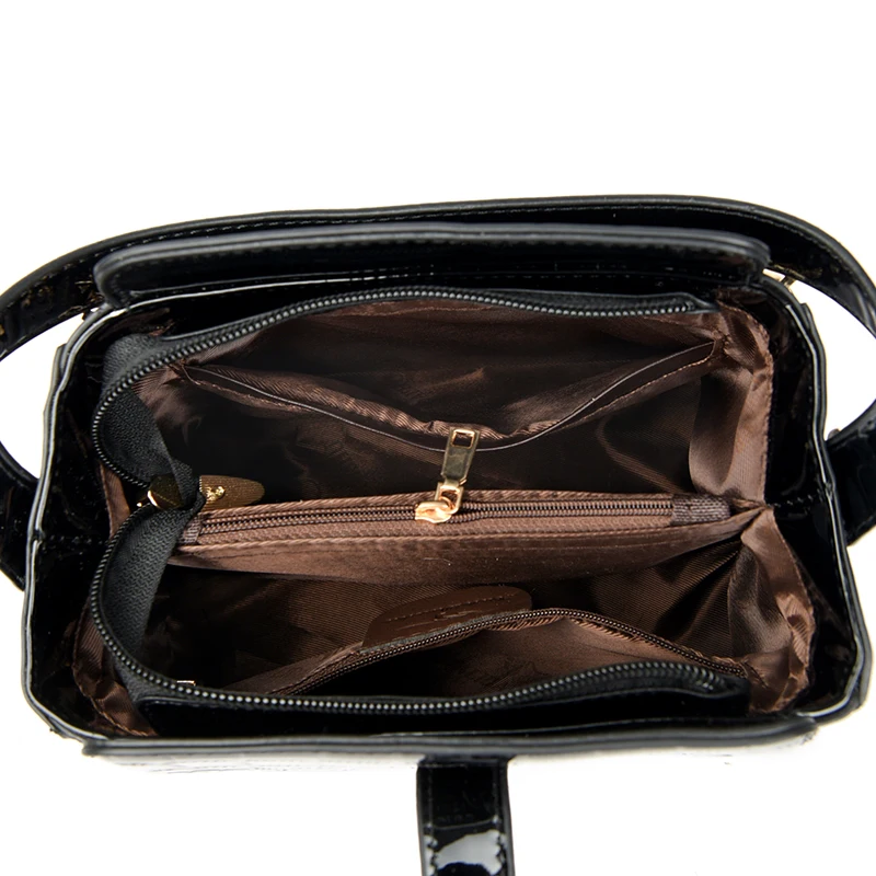 Women Patent Leather Handbag High Quality Interior Slot Pocket Leather Bucket Bag Female Shoulder Bag Luxury Brand Crossbody Bag