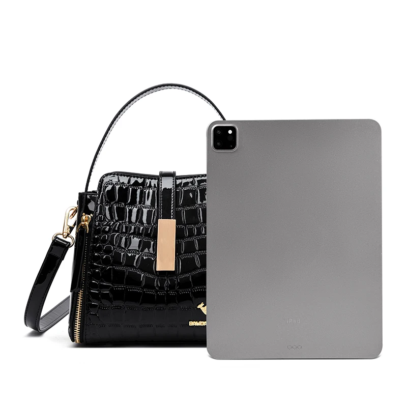Women Patent Leather Handbag High Quality Interior Slot Pocket Leather Bucket Bag Female Shoulder Bag Luxury Brand Crossbody Bag