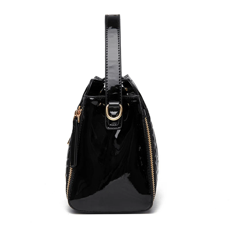 Women Patent Leather Handbag High Quality Interior Slot Pocket Leather Bucket Bag Female Shoulder Bag Luxury Brand Crossbody Bag