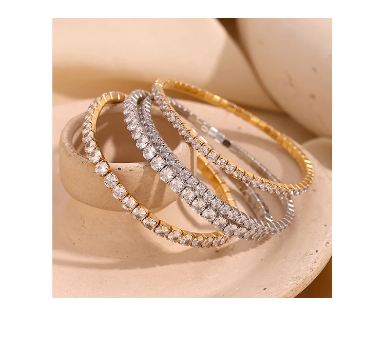 La.Muses Elastic Cubic Zirconia Stainless Steel Woman's Bracelet Fashion Luxurious Jewelry Party Accessories