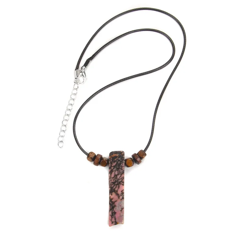 Men Vintage Rectangle Obsidian Pendent Necklace Natural Tiger Eye Labradorite Gem Leather Rope Braid Necklace Healing Jewelry