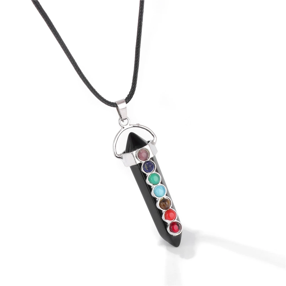 Men Vintage Rectangle Obsidian Pendent Necklace Natural Tiger Eye Labradorite Gem Leather Rope Braid Necklace Healing Jewelry