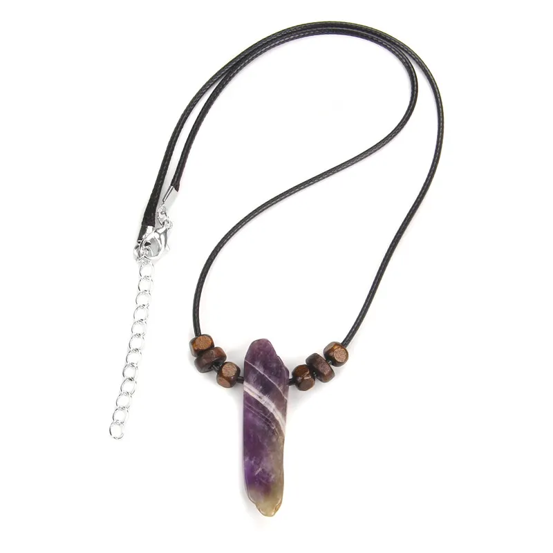 Men Vintage Rectangle Obsidian Pendent Necklace Natural Tiger Eye Labradorite Gem Leather Rope Braid Necklace Healing Jewelry