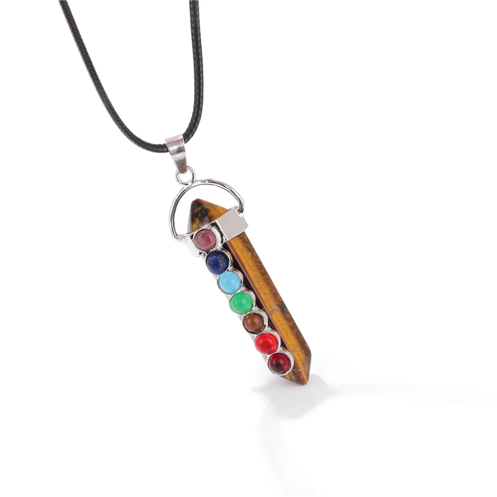 Men Vintage Rectangle Obsidian Pendent Necklace Natural Tiger Eye Labradorite Gem Leather Rope Braid Necklace Healing Jewelry