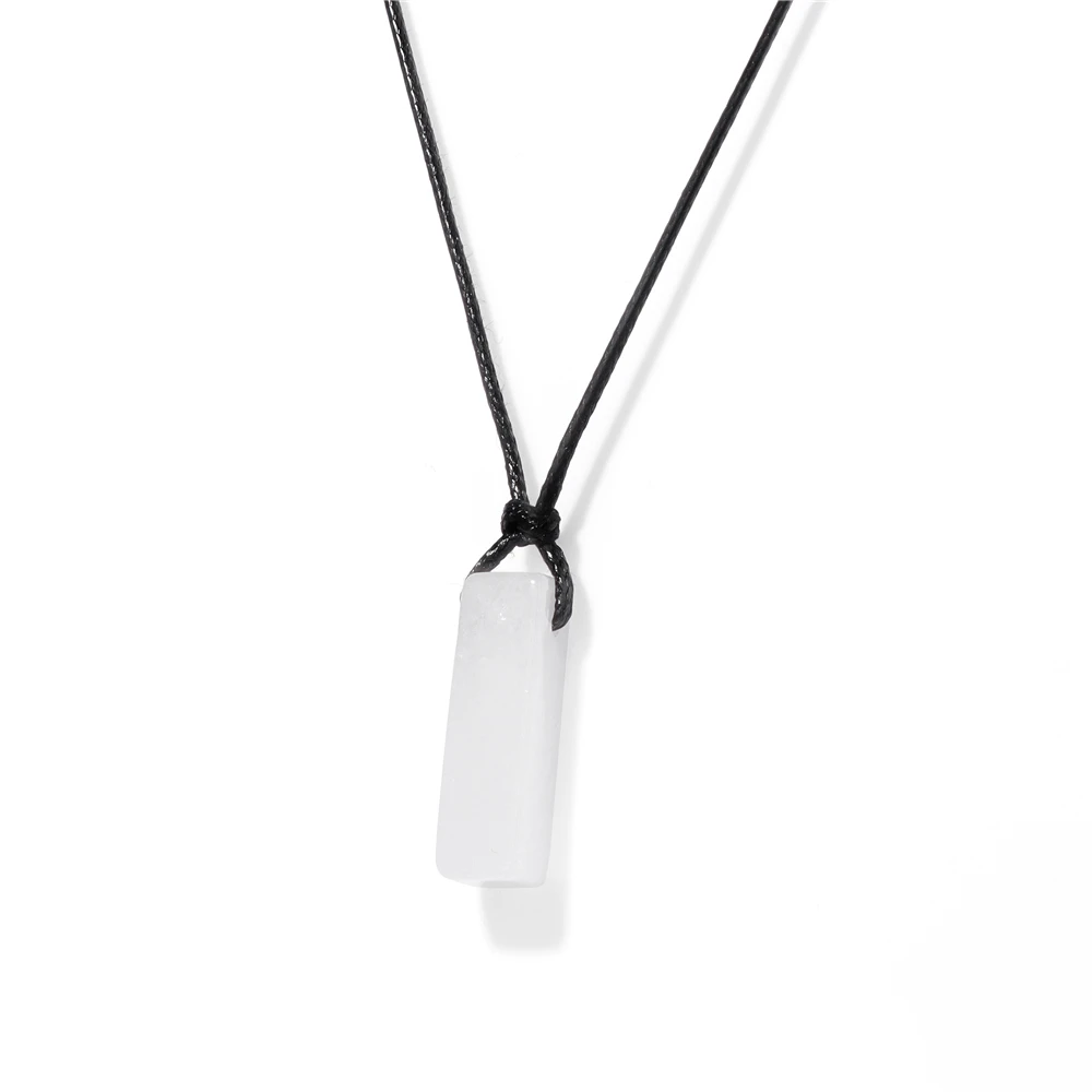 Men Vintage Rectangle Obsidian Pendent Necklace Natural Tiger Eye Labradorite Gem Leather Rope Braid Necklace Healing Jewelry