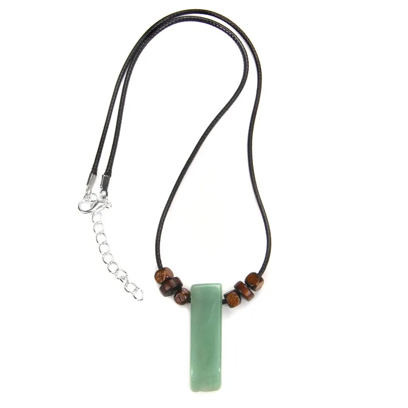 Men Vintage Rectangle Obsidian Pendent Necklace Natural Tiger Eye Labradorite Gem Leather Rope Braid Necklace Healing Jewelry