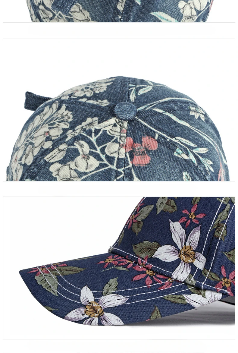 Boho Tropical Print Baseball Cap Women Outdoor Washed Denim Cap Female Fashion Visor Bohemian Jeans Men Sport Street Sun Hats