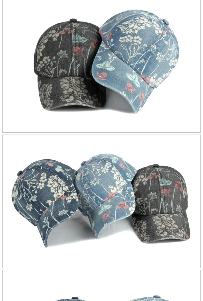 Boho Tropical Print Baseball Cap Women Outdoor Washed Denim Cap Female Fashion Visor Bohemian Jeans Men Sport Street Sun Hats