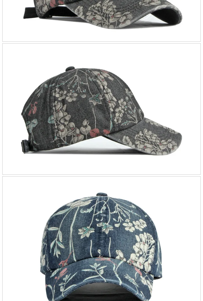 Boho Tropical Print Baseball Cap Women Outdoor Washed Denim Cap Female Fashion Visor Bohemian Jeans Men Sport Street Sun Hats