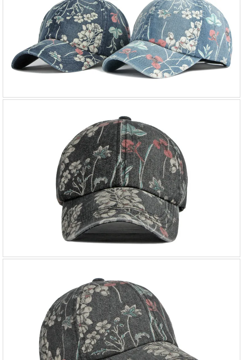 Boho Tropical Print Baseball Cap Women Outdoor Washed Denim Cap Female Fashion Visor Bohemian Jeans Men Sport Street Sun Hats