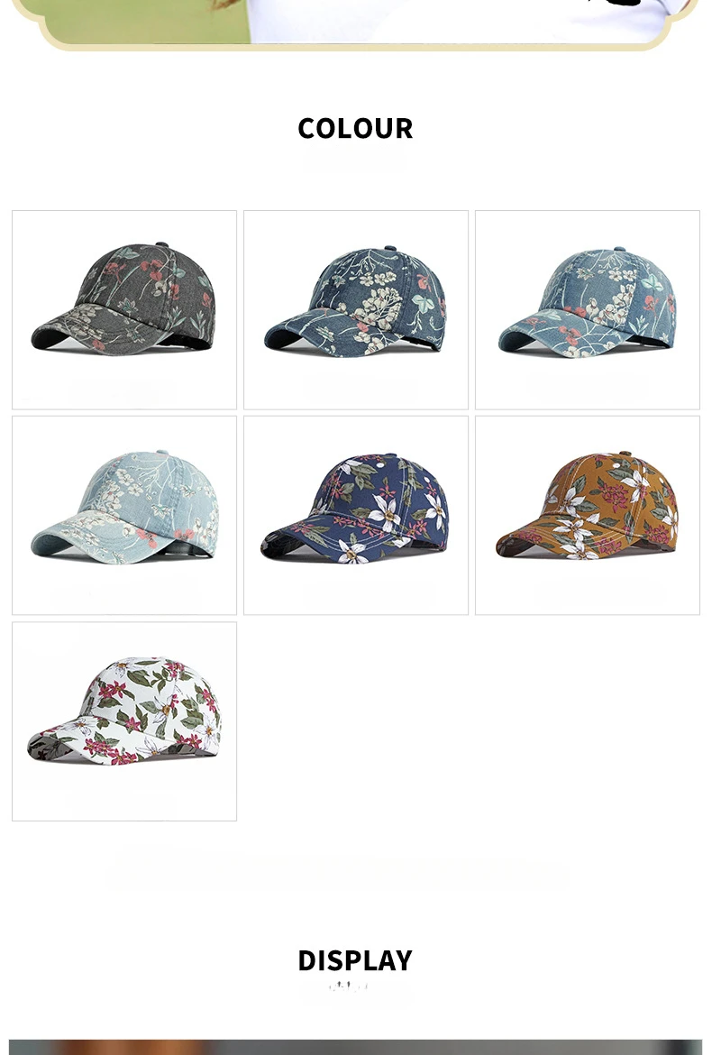 Boho Tropical Print Baseball Cap Women Outdoor Washed Denim Cap Female Fashion Visor Bohemian Jeans Men Sport Street Sun Hats