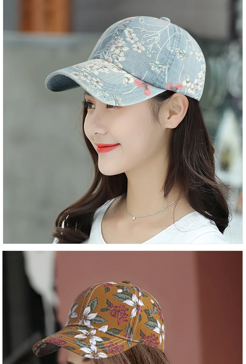 Boho Tropical Print Baseball Cap Women Outdoor Washed Denim Cap Female Fashion Visor Bohemian Jeans Men Sport Street Sun Hats