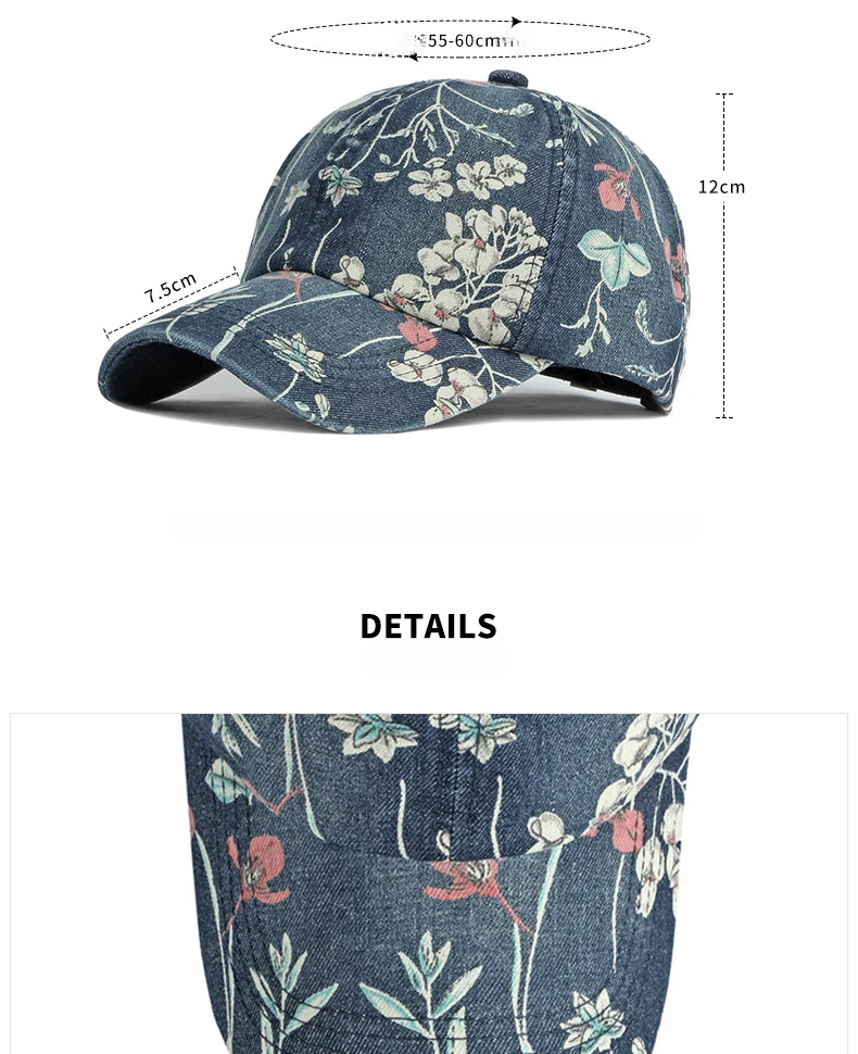 Boho Tropical Print Baseball Cap Women Outdoor Washed Denim Cap Female Fashion Visor Bohemian Jeans Men Sport Street Sun Hats