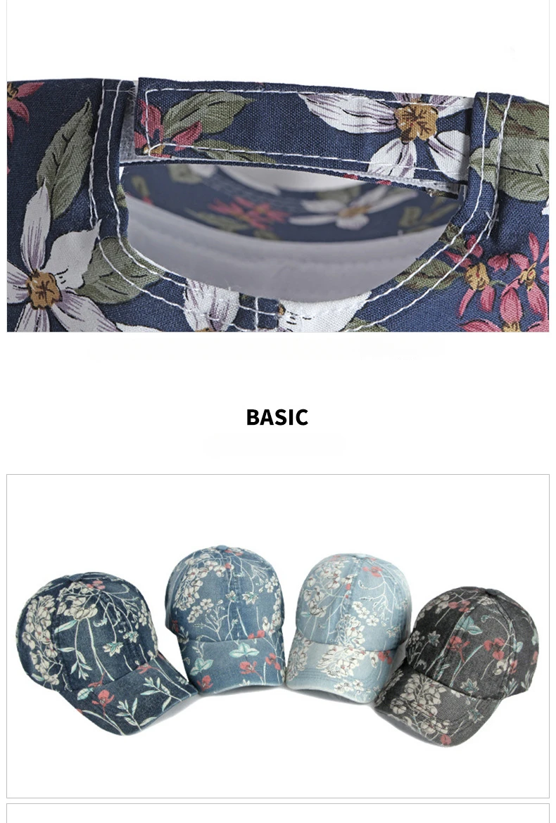 Boho Tropical Print Baseball Cap Women Outdoor Washed Denim Cap Female Fashion Visor Bohemian Jeans Men Sport Street Sun Hats