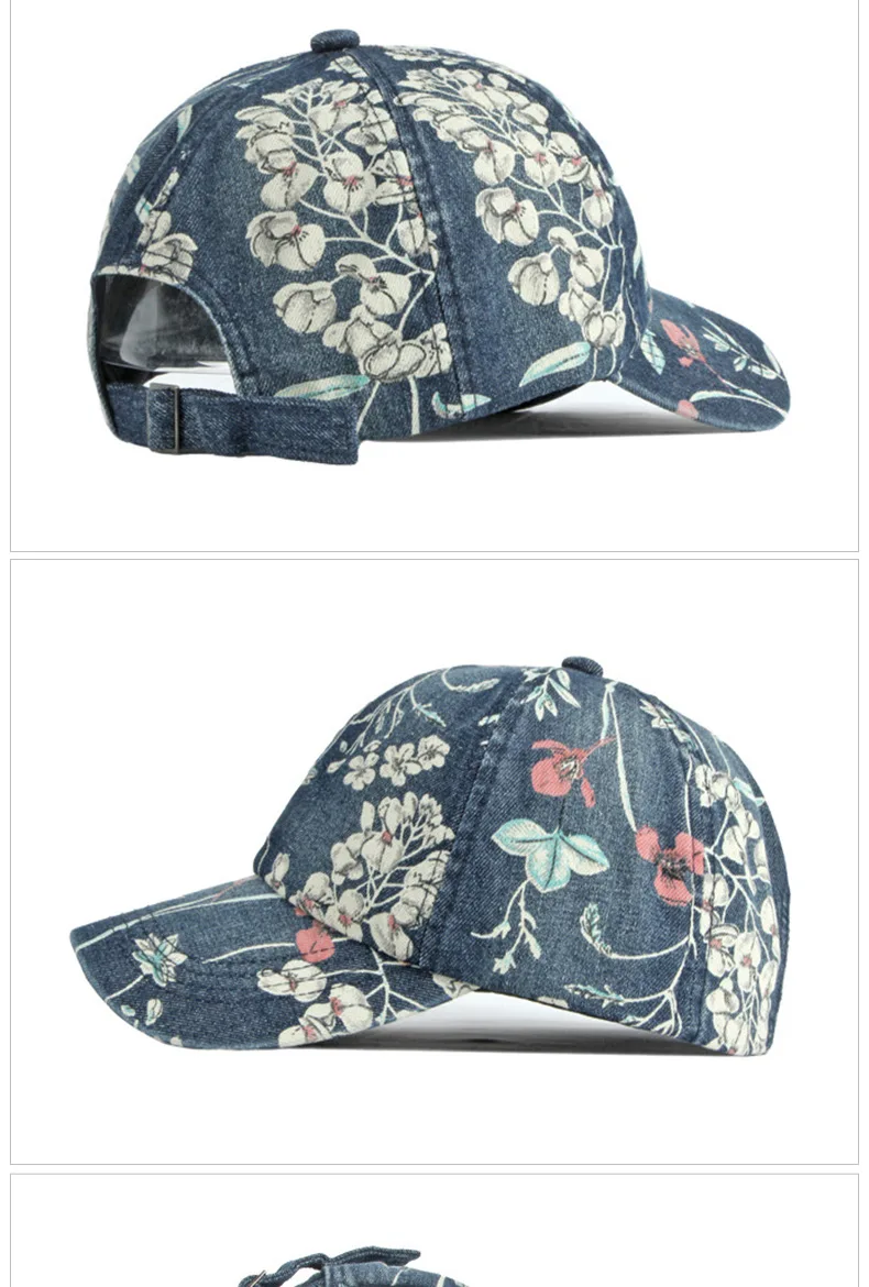 Boho Tropical Print Baseball Cap Women Outdoor Washed Denim Cap Female Fashion Visor Bohemian Jeans Men Sport Street Sun Hats