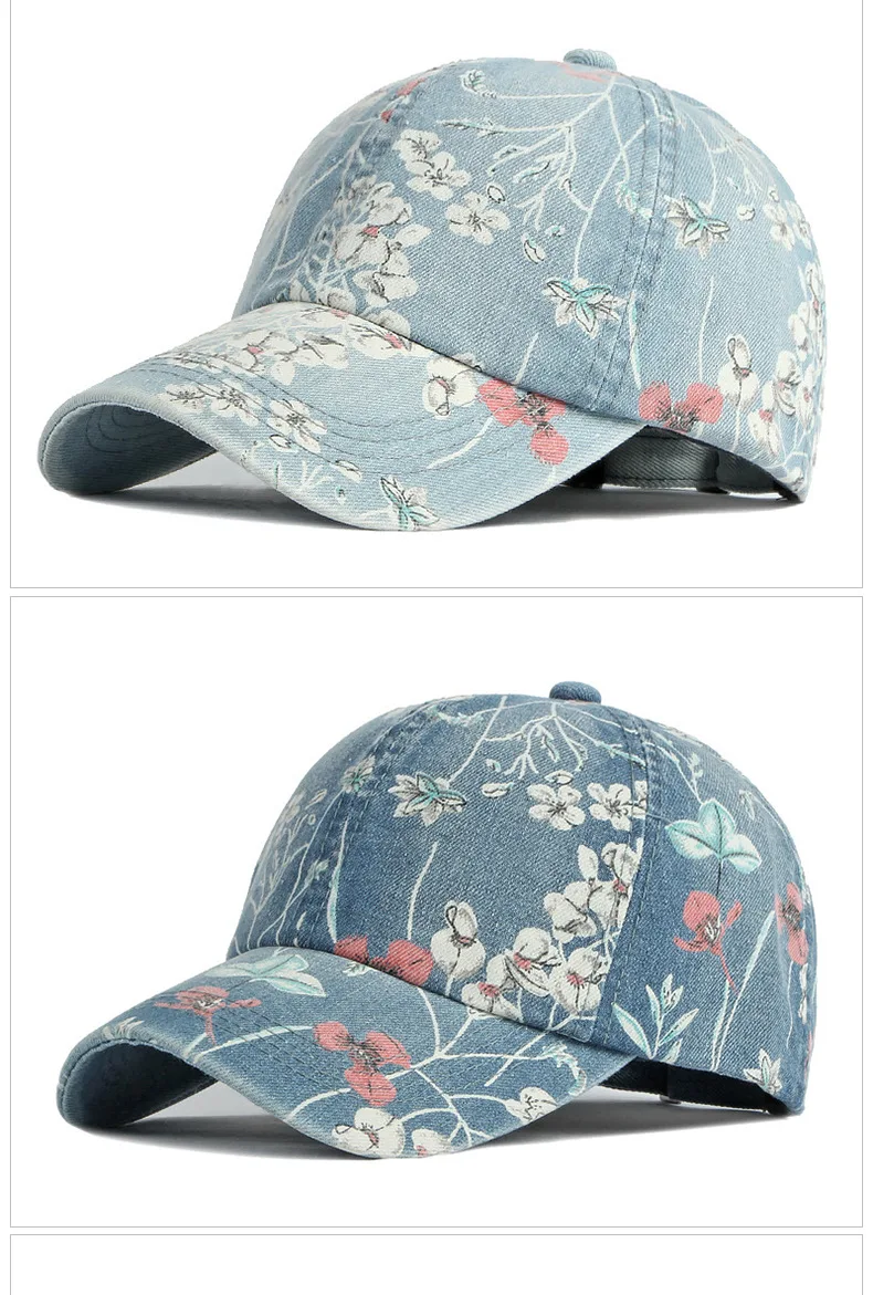 Boho Tropical Print Baseball Cap Women Outdoor Washed Denim Cap Female Fashion Visor Bohemian Jeans Men Sport Street Sun Hats