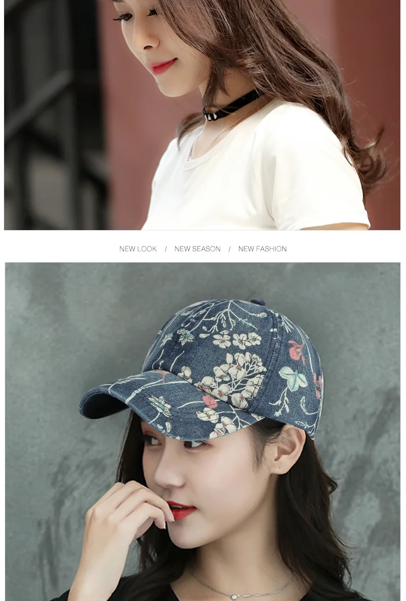 Boho Tropical Print Baseball Cap Women Outdoor Washed Denim Cap Female Fashion Visor Bohemian Jeans Men Sport Street Sun Hats